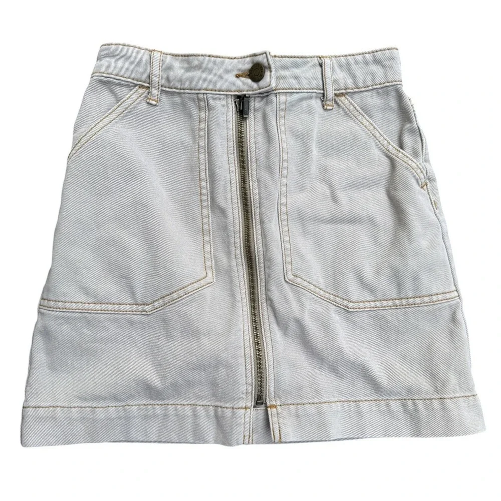 BDG Urban Outfitters XS Light Wash Denim Mini Skirt Front Zip Gray Khaki Jean